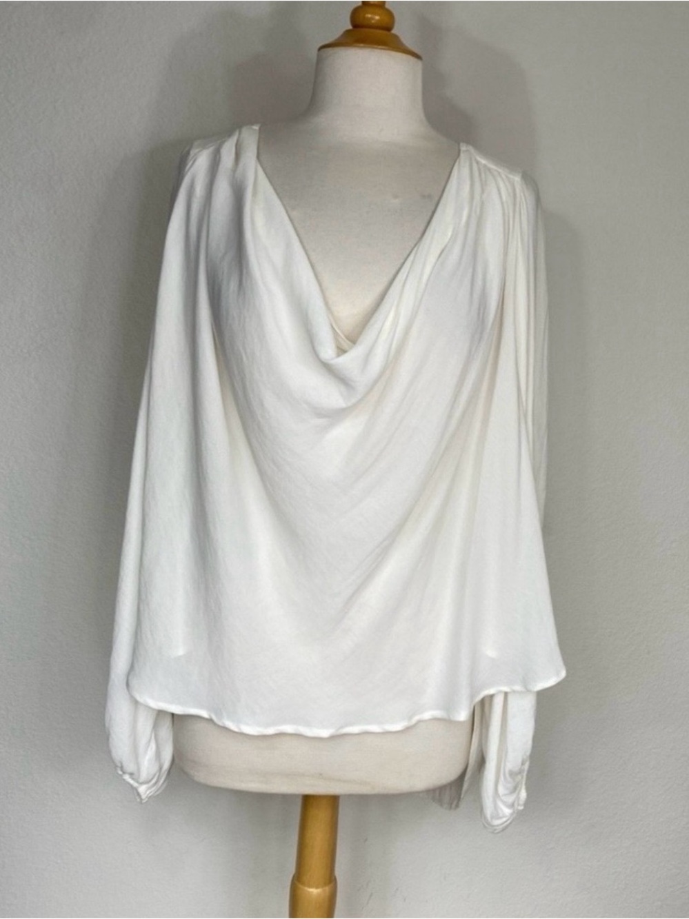 Free People Women White Drappy Peasant Sleeve Oversize Blouse Size Large Coastal